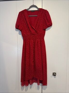 Red Polka Dot High-Low Wrap Dress